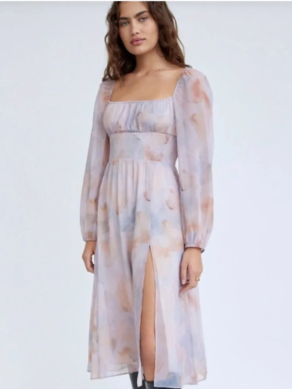 Aritzia‎ Wilfred Bella Slit Dress Small Watercolor Midi Romantic Cottagecore